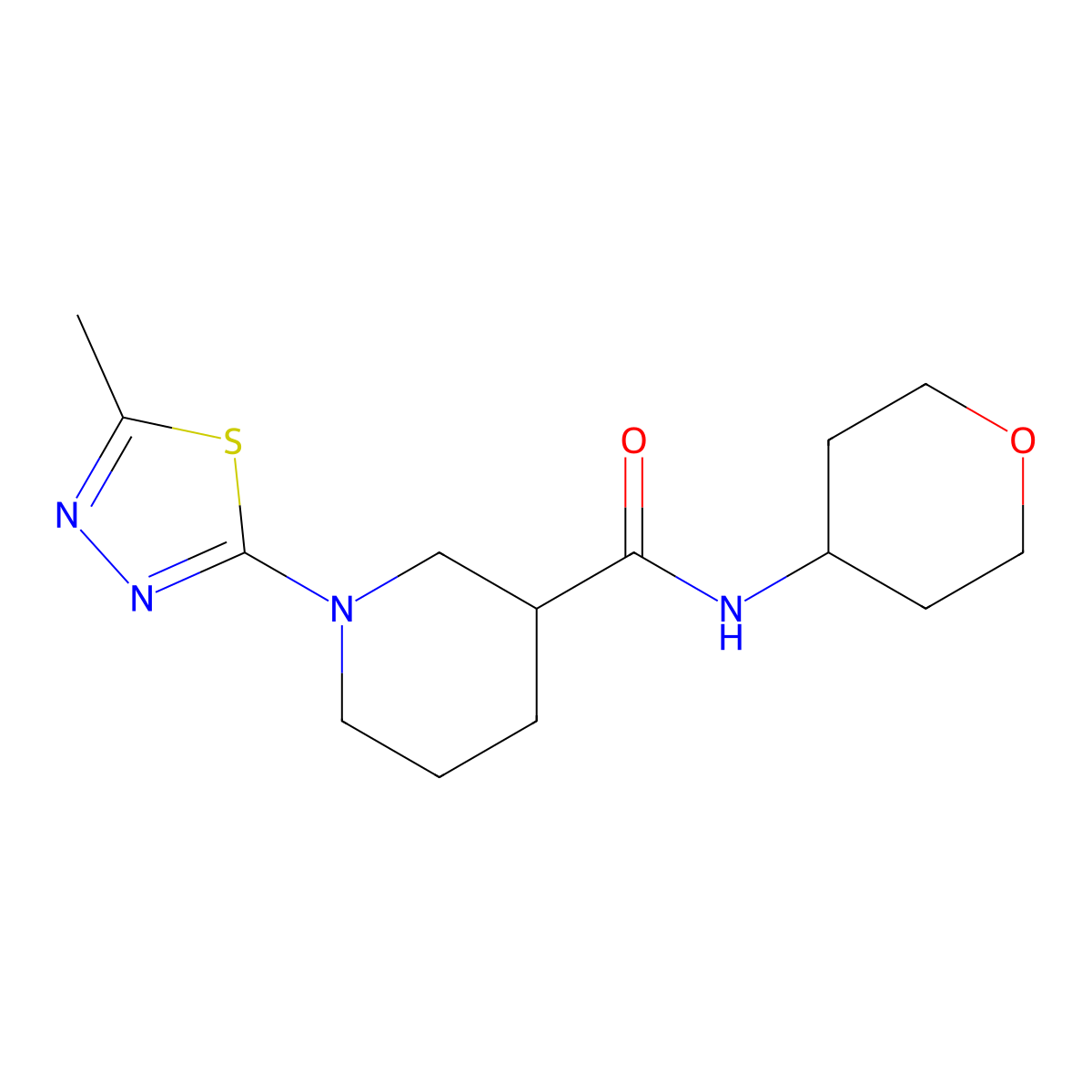 1-(5-methyl-1,3,4-thiadiazol-2-yl)-N-(oxan-4-yl)piperidine-3-carboxamide molecular structure, CAS 2877656-08-9