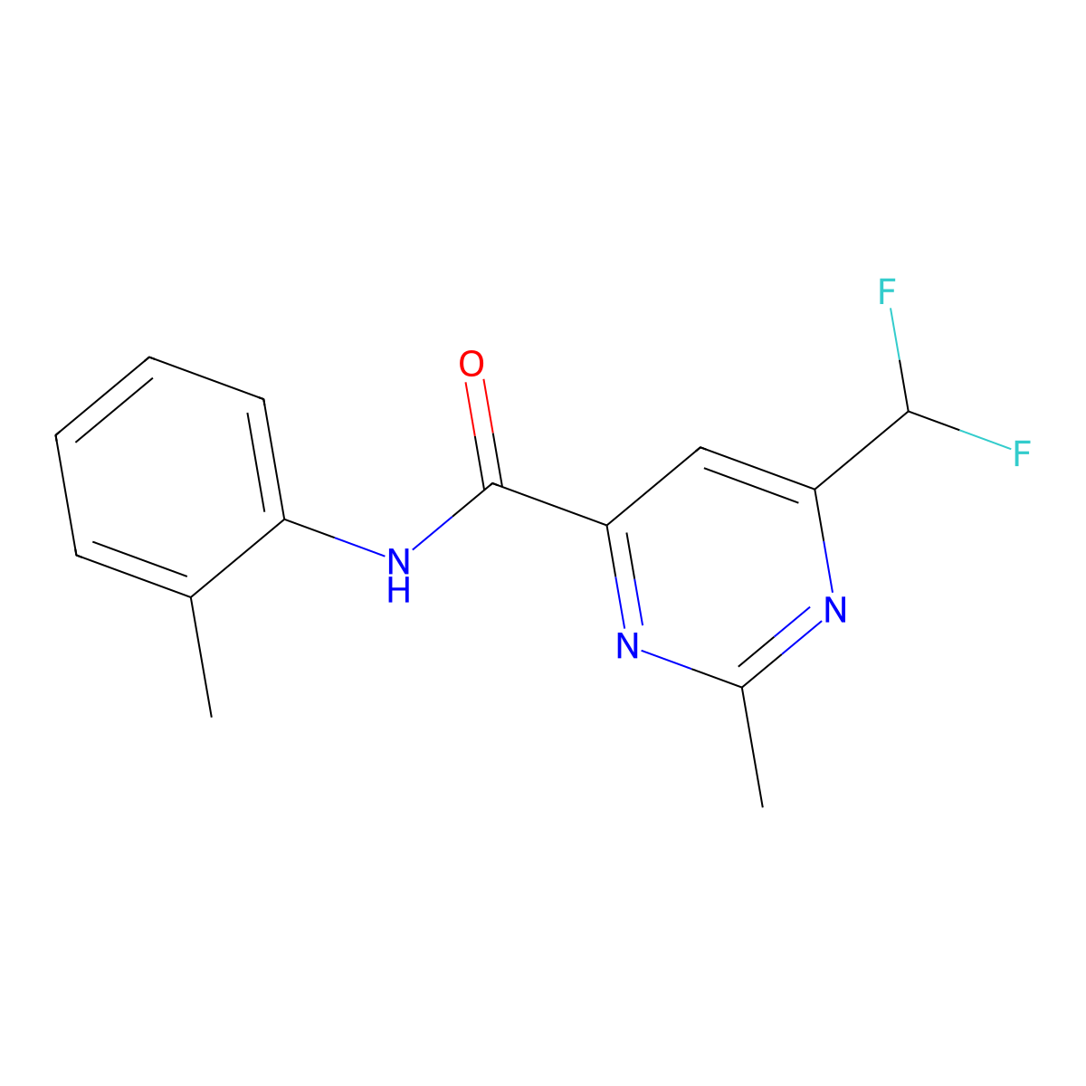 6-(difluoromethyl)-2-methyl-N-(2-methylphenyl)pyrimidine-4-carboxamide molecular structure, CAS 2877656-09-0