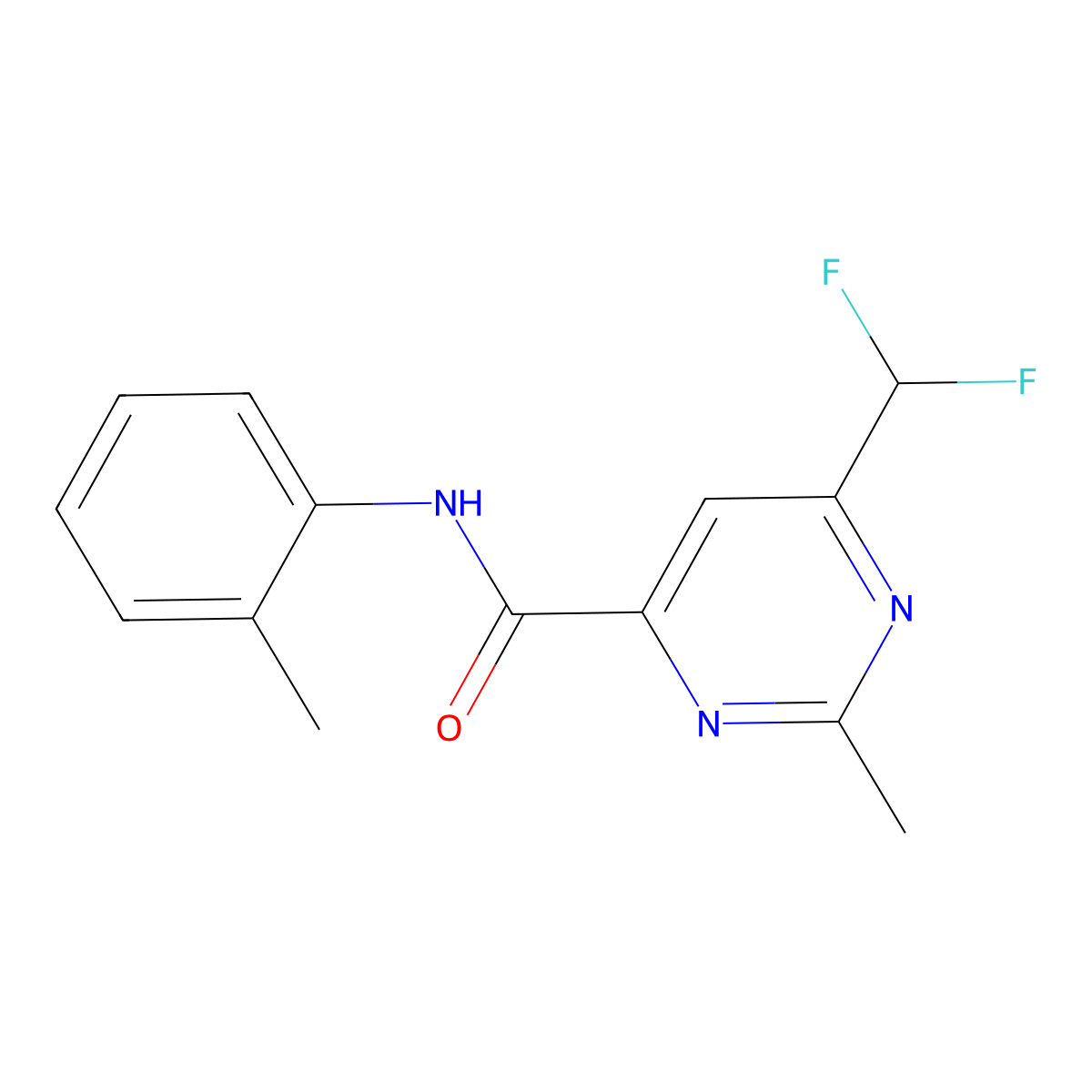 6-(difluoromethyl)-2-methyl-N-(2-methylphenyl)pyrimidine-4-carboxamide molecular structure, CAS 2877656-09-0