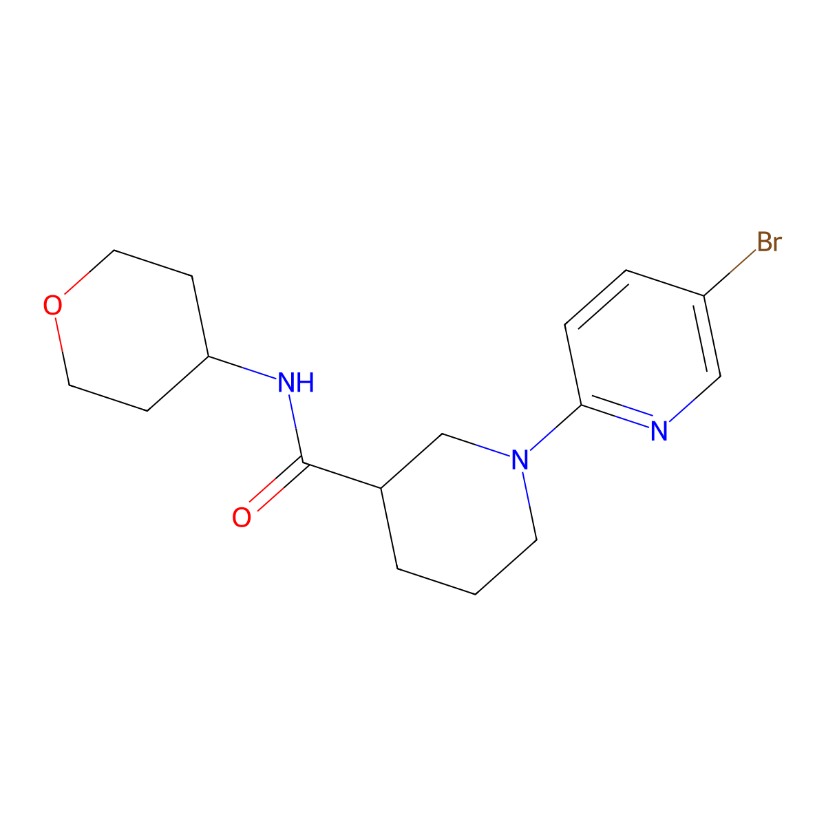 1-(5-bromopyridin-2-yl)-N-(oxan-4-yl)piperidine-3-carboxamide molecular structure, CAS 2877656-11-4