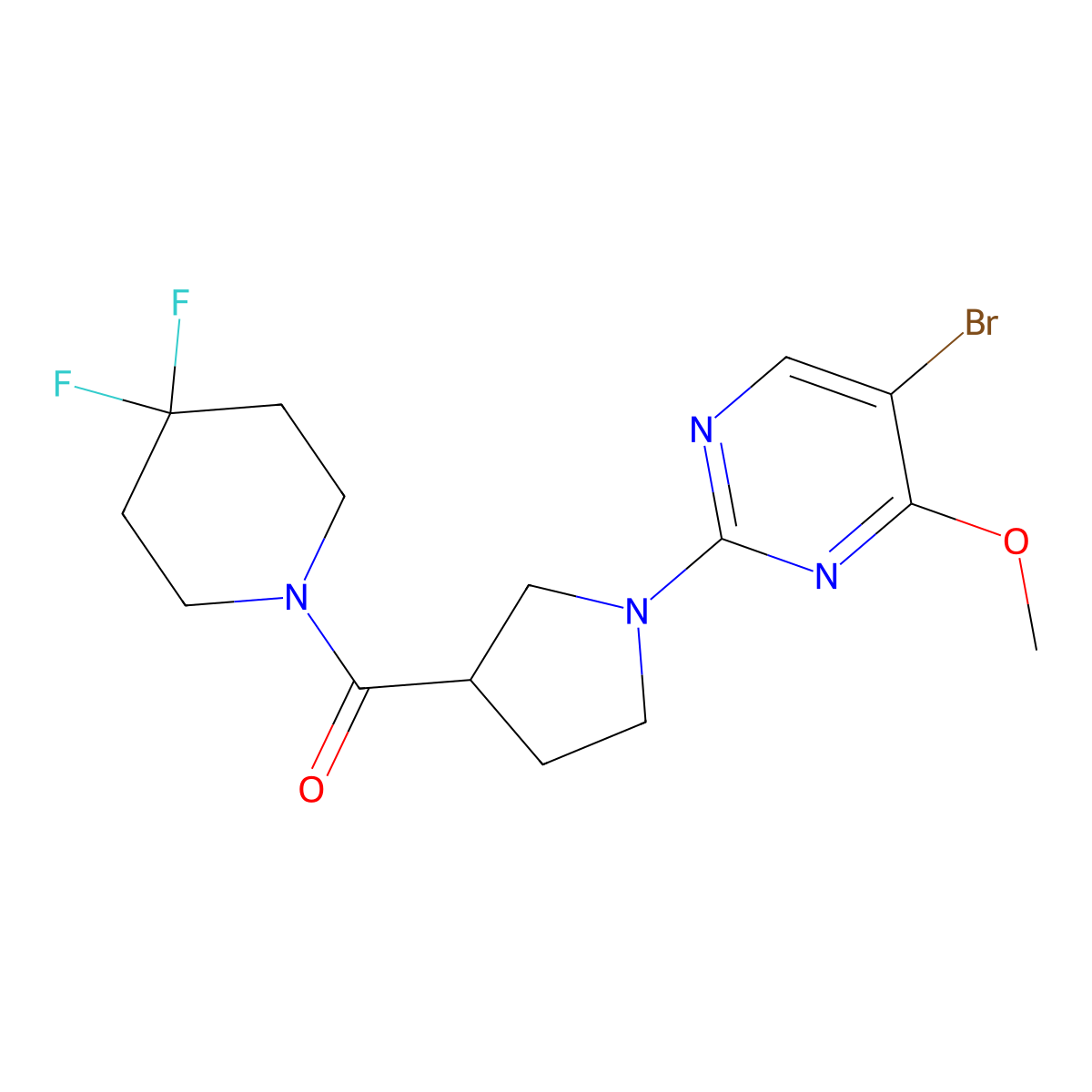 5-Bromo-2-[3-(4,4-difluoropiperidine-1-carbonyl)pyrrolidin-1-yl]-4-methoxypyrimidine molecular structure, CAS 2877656-13-6