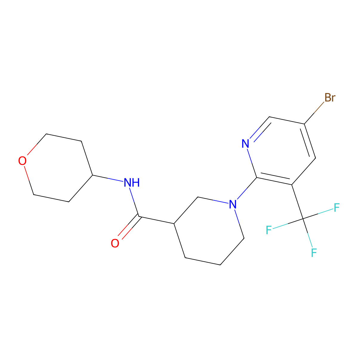1-[5-bromo-3-(trifluoromethyl)pyridin-2-yl]-N-(oxan-4-yl)piperidine-3-carboxamide molecular structure, CAS 2877656-15-8