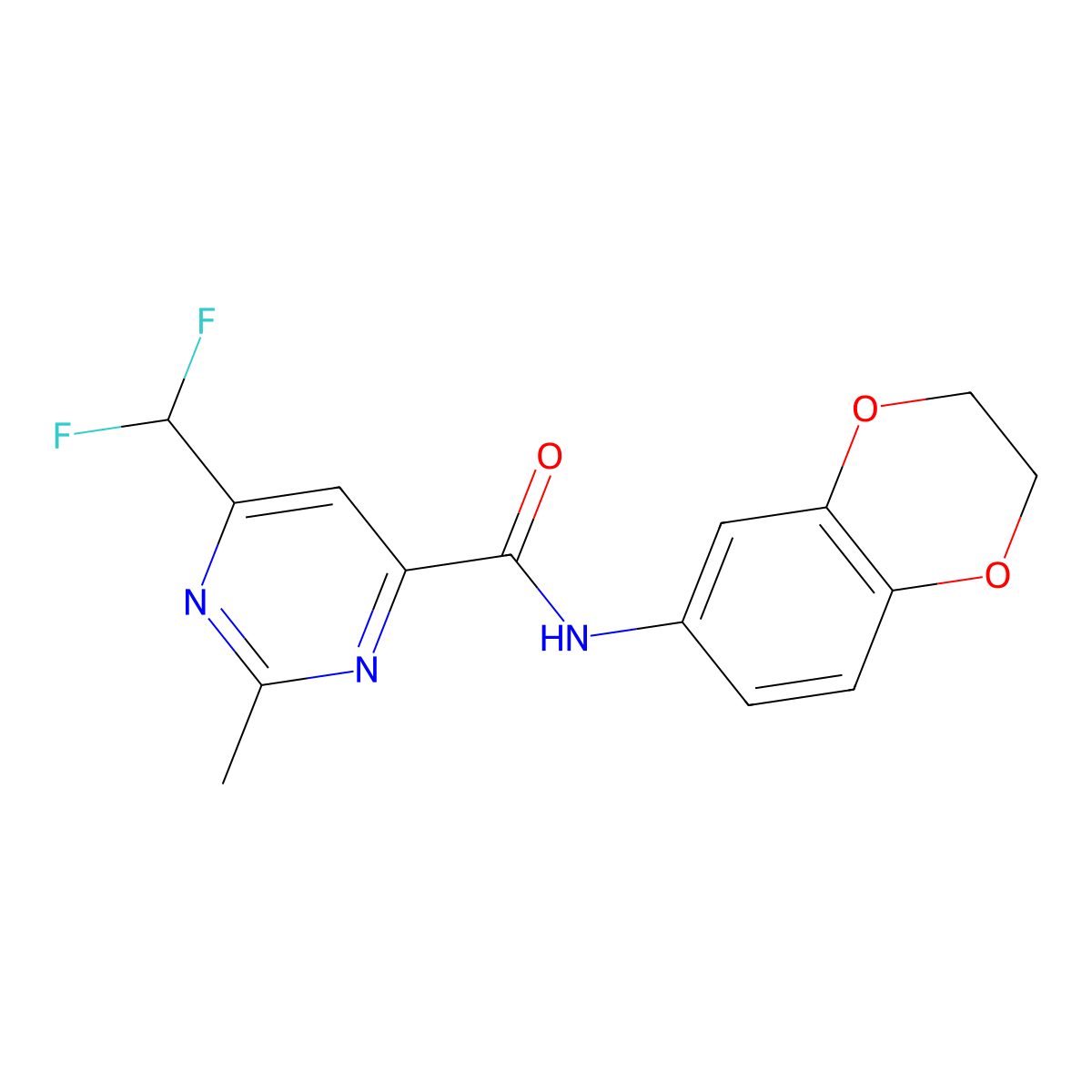 6-(difluoromethyl)-N-(2,3-dihydro-1,4-benzodioxin-6-yl)-2-methylpyrimidine-4-carboxamide molecular structure, CAS 2877656-17-0