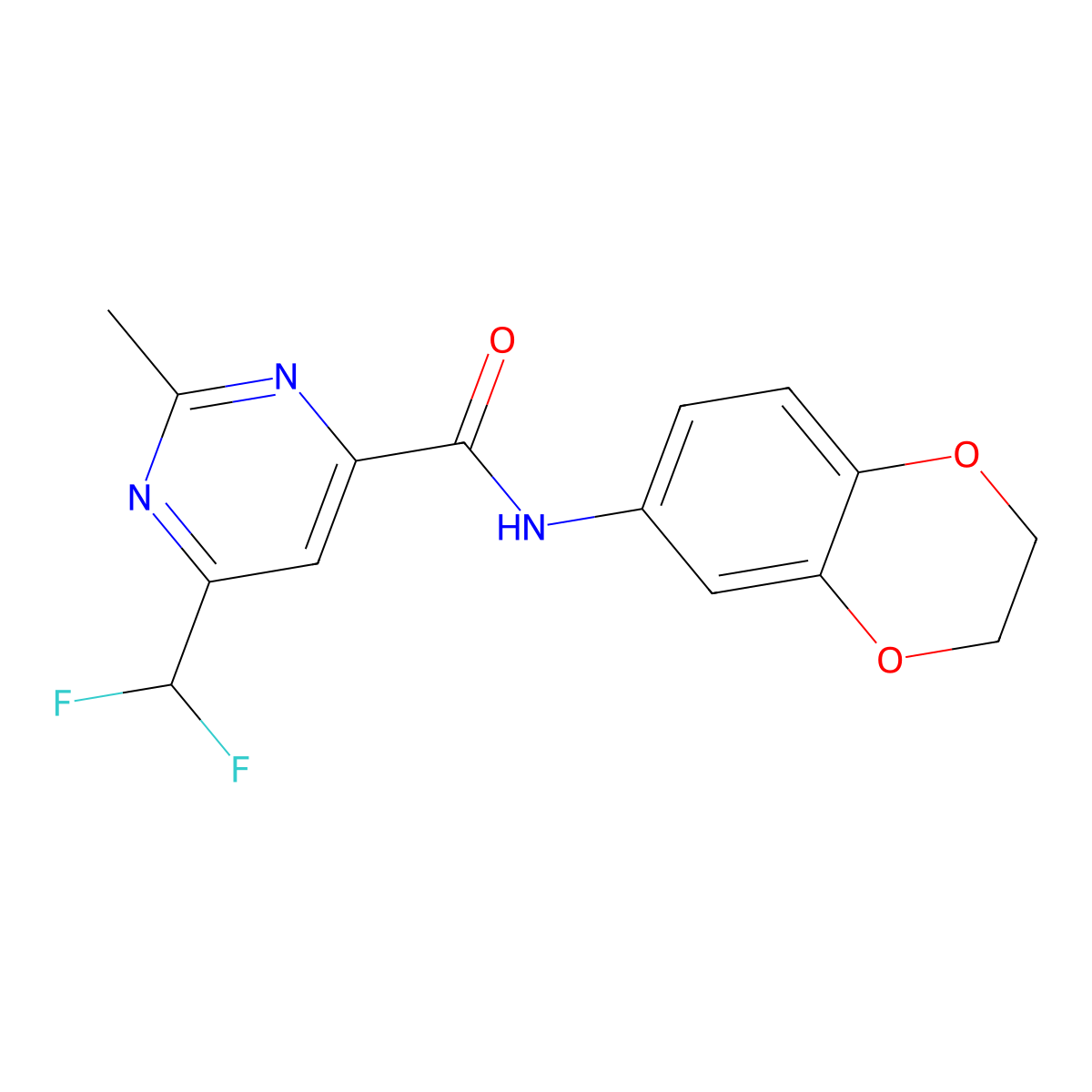 6-(difluoromethyl)-N-(2,3-dihydro-1,4-benzodioxin-6-yl)-2-methylpyrimidine-4-carboxamide molecular structure, CAS 2877656-17-0