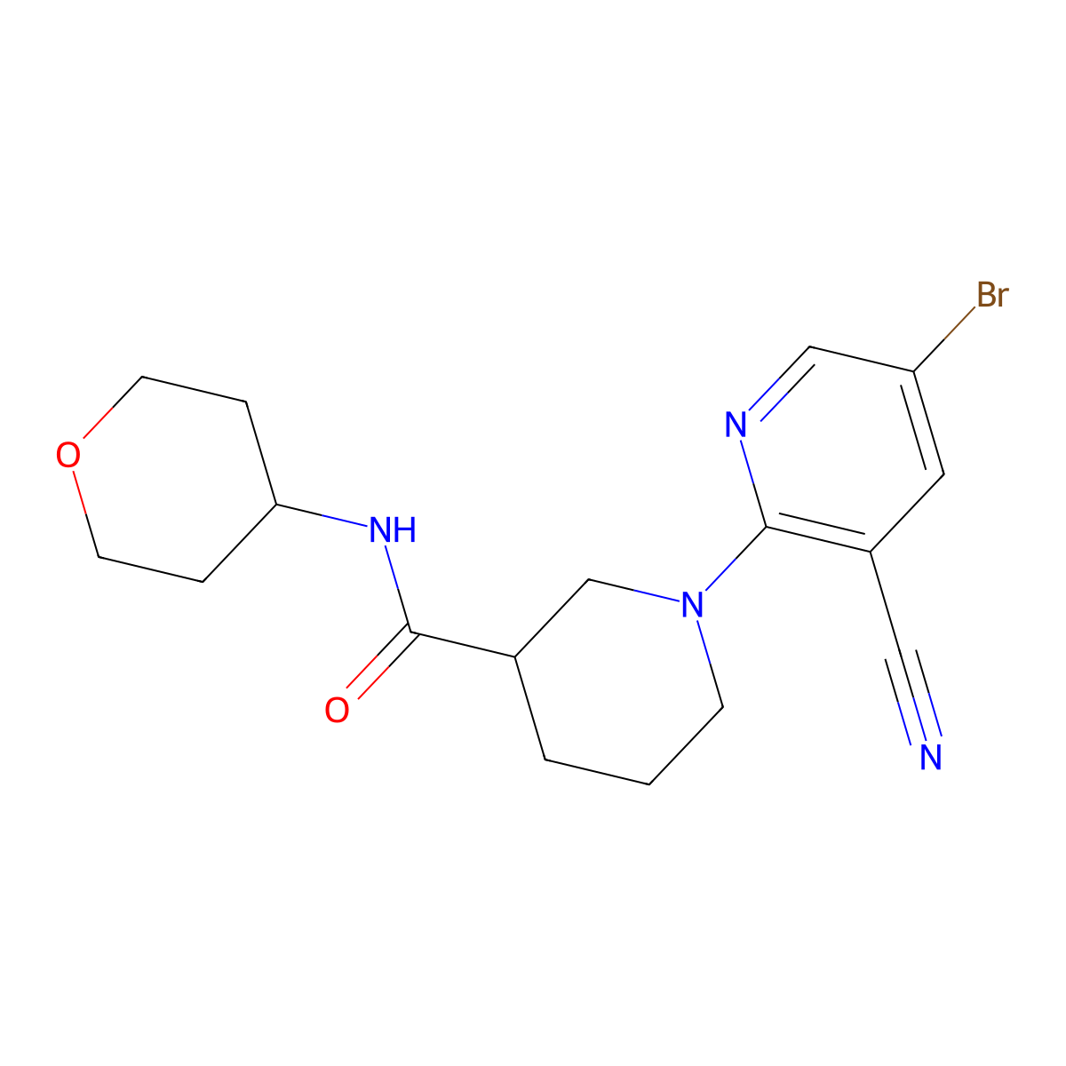 1-(5-bromo-3-cyanopyridin-2-yl)-N-(oxan-4-yl)piperidine-3-carboxamide molecular structure, CAS 2877656-19-2