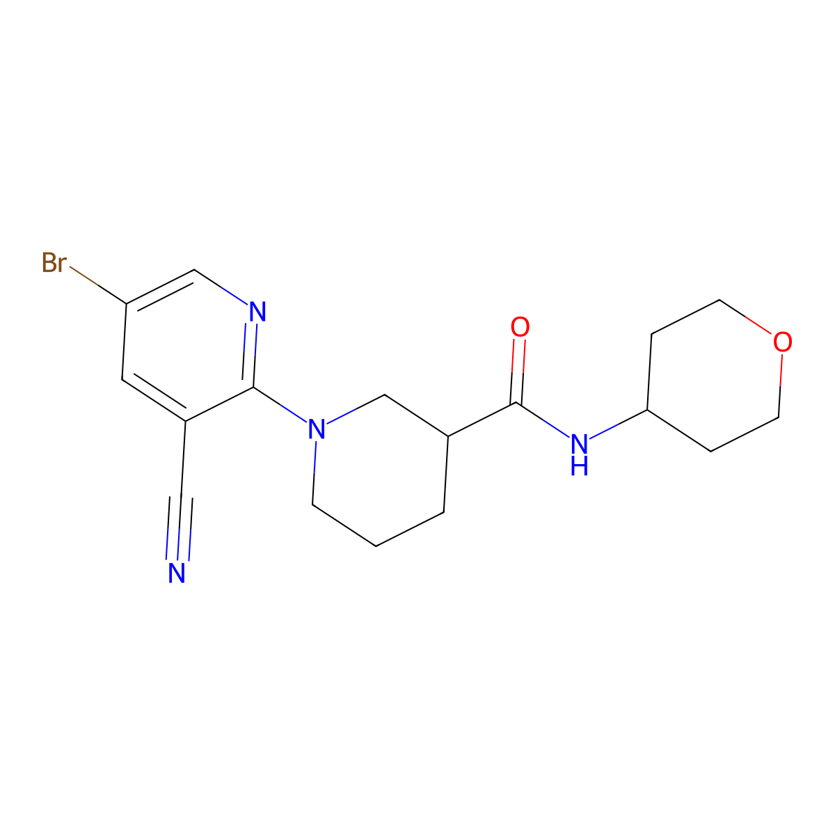 1-(5-bromo-3-cyanopyridin-2-yl)-N-(oxan-4-yl)piperidine-3-carboxamide molecular structure, CAS 2877656-19-2