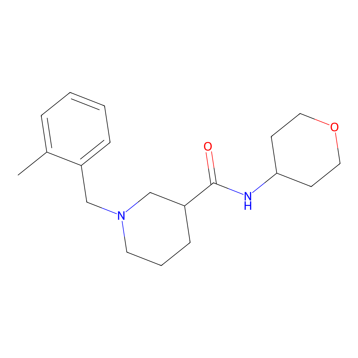 1-[(2-methylphenyl)methyl]-N-(oxan-4-yl)piperidine-3-carboxamide molecular structure, CAS 2877656-20-5