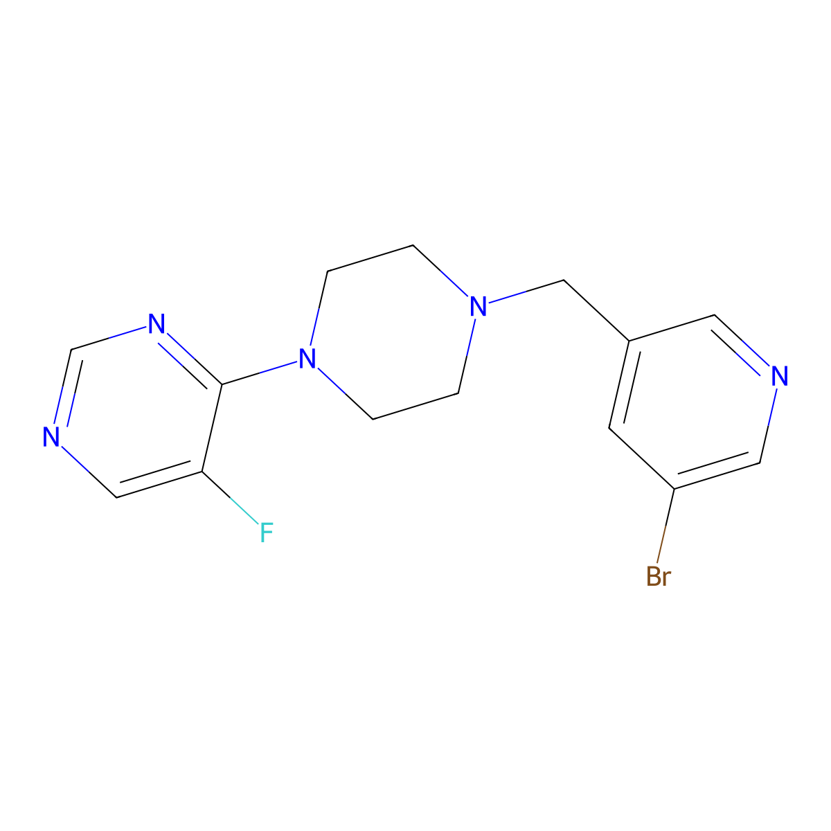 4-{4-[(5-Bromopyridin-3-yl)methyl]piperazin-1-yl}-5-fluoropyrimidine molecular structure, CAS 2877656-21-6