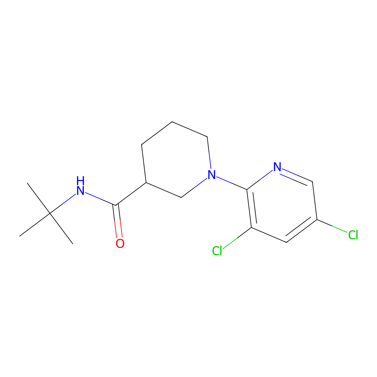 N-tert-butyl-1-(3,5-dichloropyridin-2-yl)piperidine-3-carboxamide molecular structure, CAS 2877656-22-7