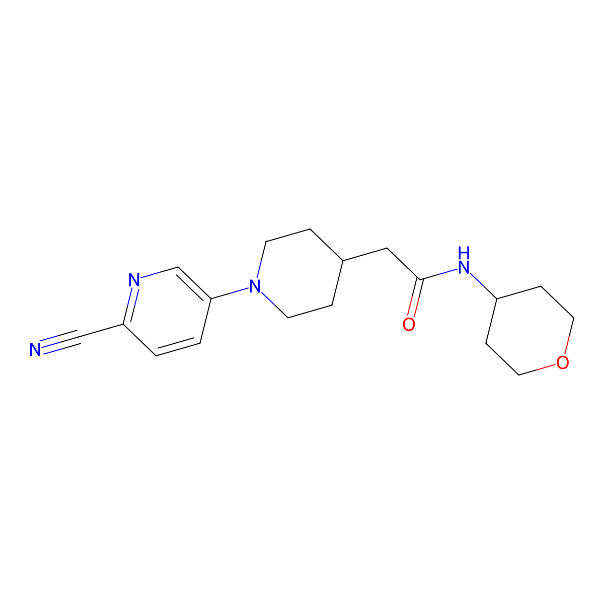 2-[1-(6-cyanopyridin-3-yl)piperidin-4-yl]-N-(oxan-4-yl)acetamide molecular structure, CAS 2877656-23-8