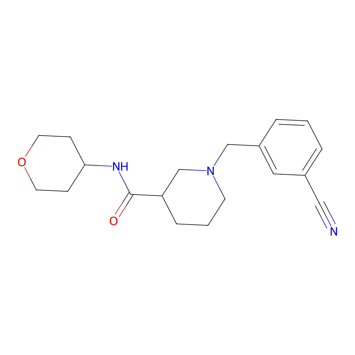 1-[(3-cyanophenyl)methyl]-N-(oxan-4-yl)piperidine-3-carboxamide molecular structure, CAS 2877656-27-2