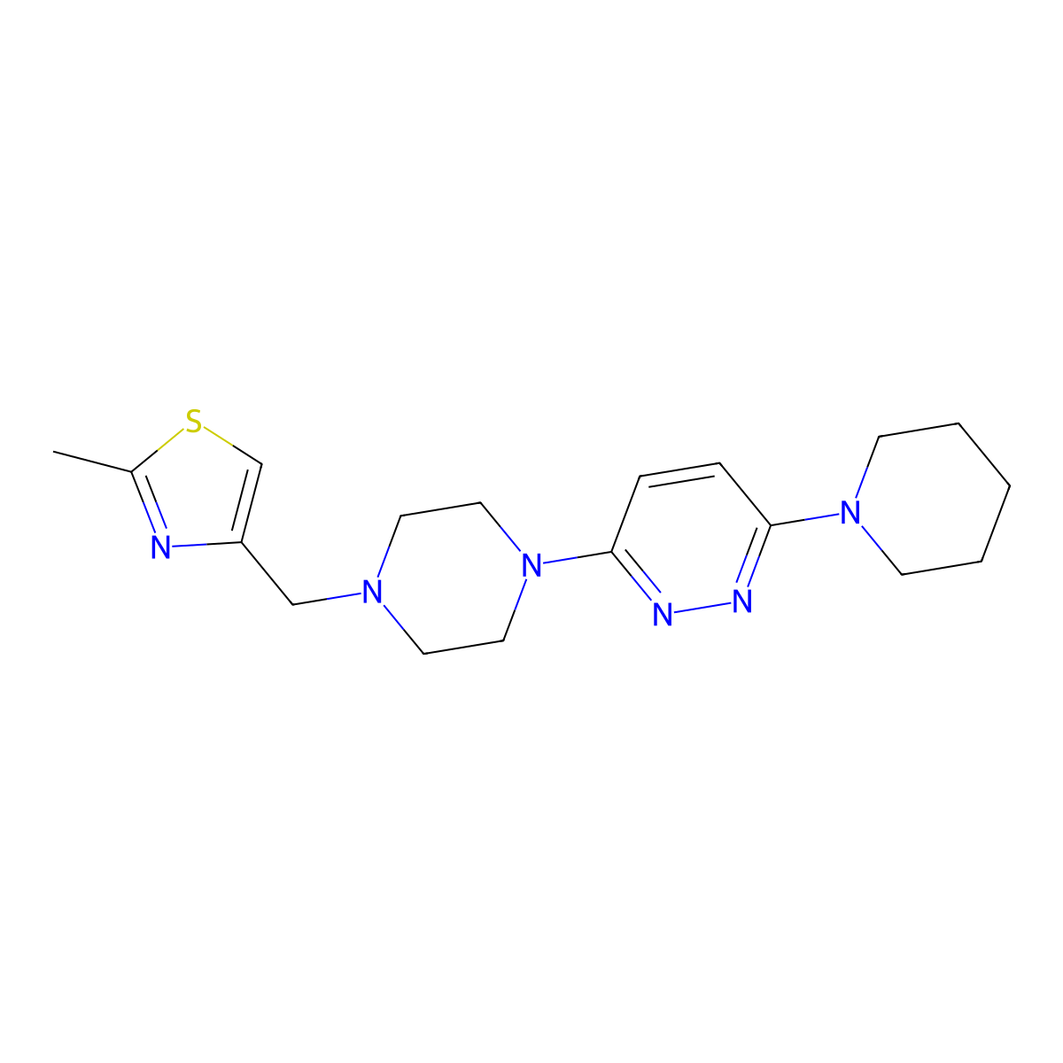 3-{4-[(2-Methyl-1,3-thiazol-4-yl)methyl]piperazin-1-yl}-6-(piperidin-1-yl)pyridazine molecular structure, CAS 2877656-32-9