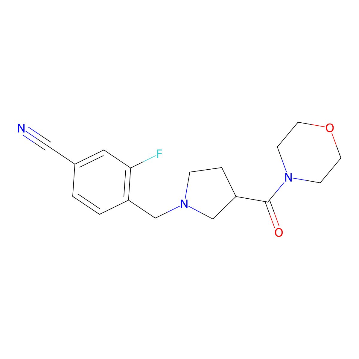 3-Fluoro-4-{[3-(morpholine-4-carbonyl)pyrrolidin-1-yl]methyl}benzonitrile molecular structure, CAS 2877656-35-2