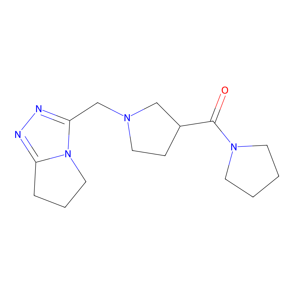 3-(pyrrolidine-1-carbonyl)-1-({5H,6H,7H-pyrrolo[2,1-c][1,2,4]triazol-3-yl}methyl)pyrrolidine molecular structure, CAS 2877656-38-5