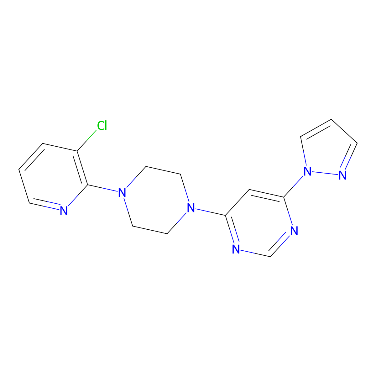 4-[4-(3-chloropyridin-2-yl)piperazin-1-yl]-6-(1H-pyrazol-1-yl)pyrimidine molecular structure, CAS 2877656-41-0