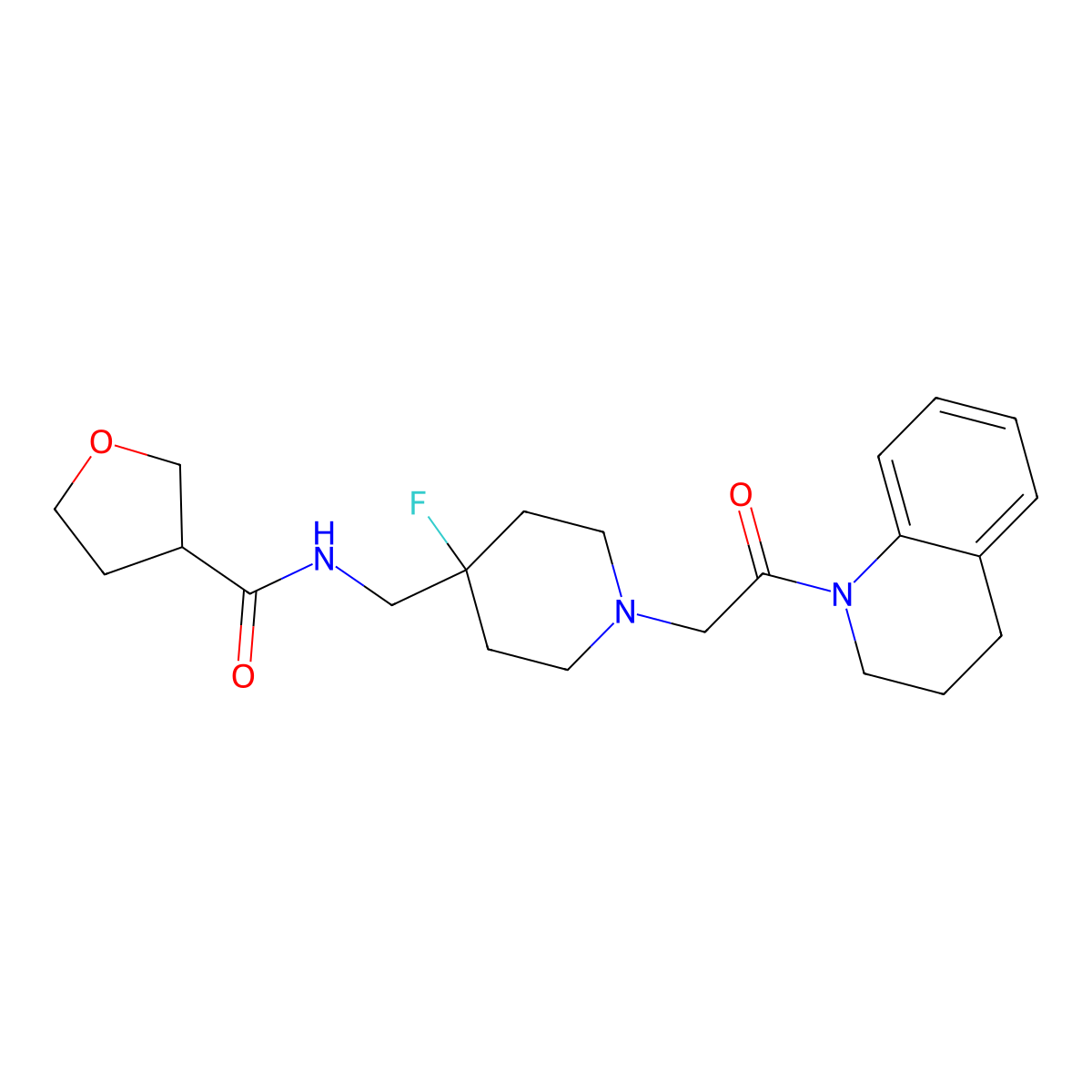 N-({4-fluoro-1-[2-oxo-2-(1,2,3,4-tetrahydroquinolin-1-yl)ethyl]piperidin-4-yl}methyl)oxolane-3-carboxamide molecular structure, CAS 2877656-44-3
