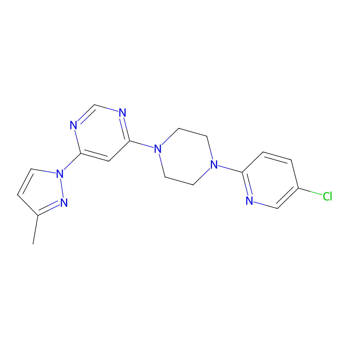 4-[4-(5-chloropyridin-2-yl)piperazin-1-yl]-6-(3-methyl-1H-pyrazol-1-yl)pyrimidine molecular structure, CAS 2877656-46-5