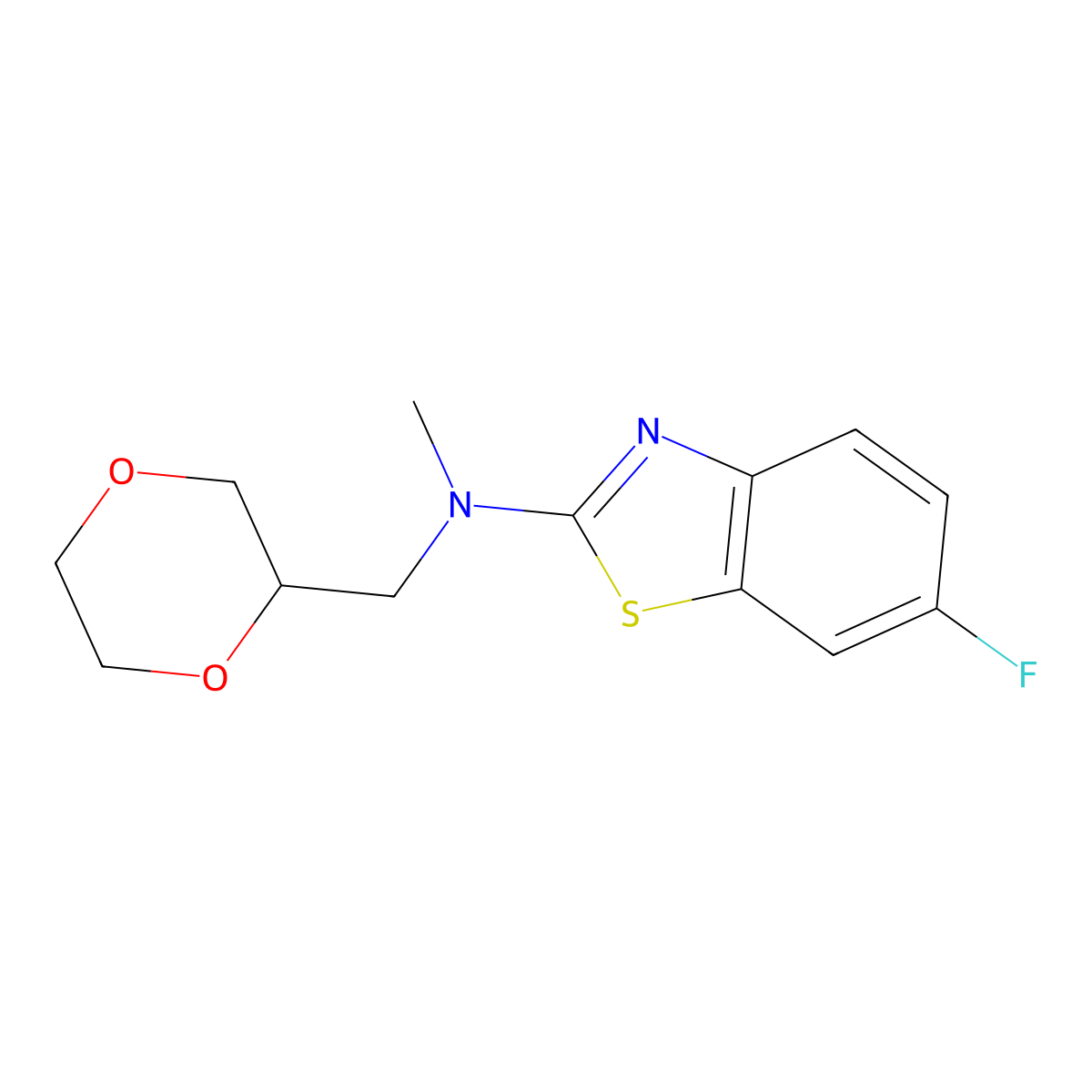 N-[(1,4-dioxan-2-yl)methyl]-6-fluoro-N-methyl-1,3-benzothiazol-2-amine molecular structure, CAS 2877656-48-7