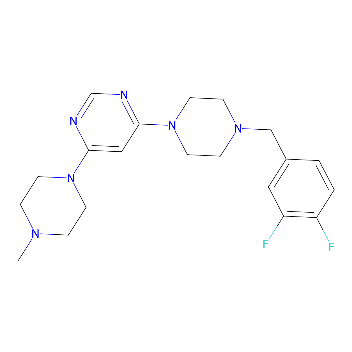 4-{4-[(3,4-Difluorophenyl)methyl]piperazin-1-yl}-6-(4-methylpiperazin-1-yl)pyrimidine molecular structure, CAS 2877656-50-1