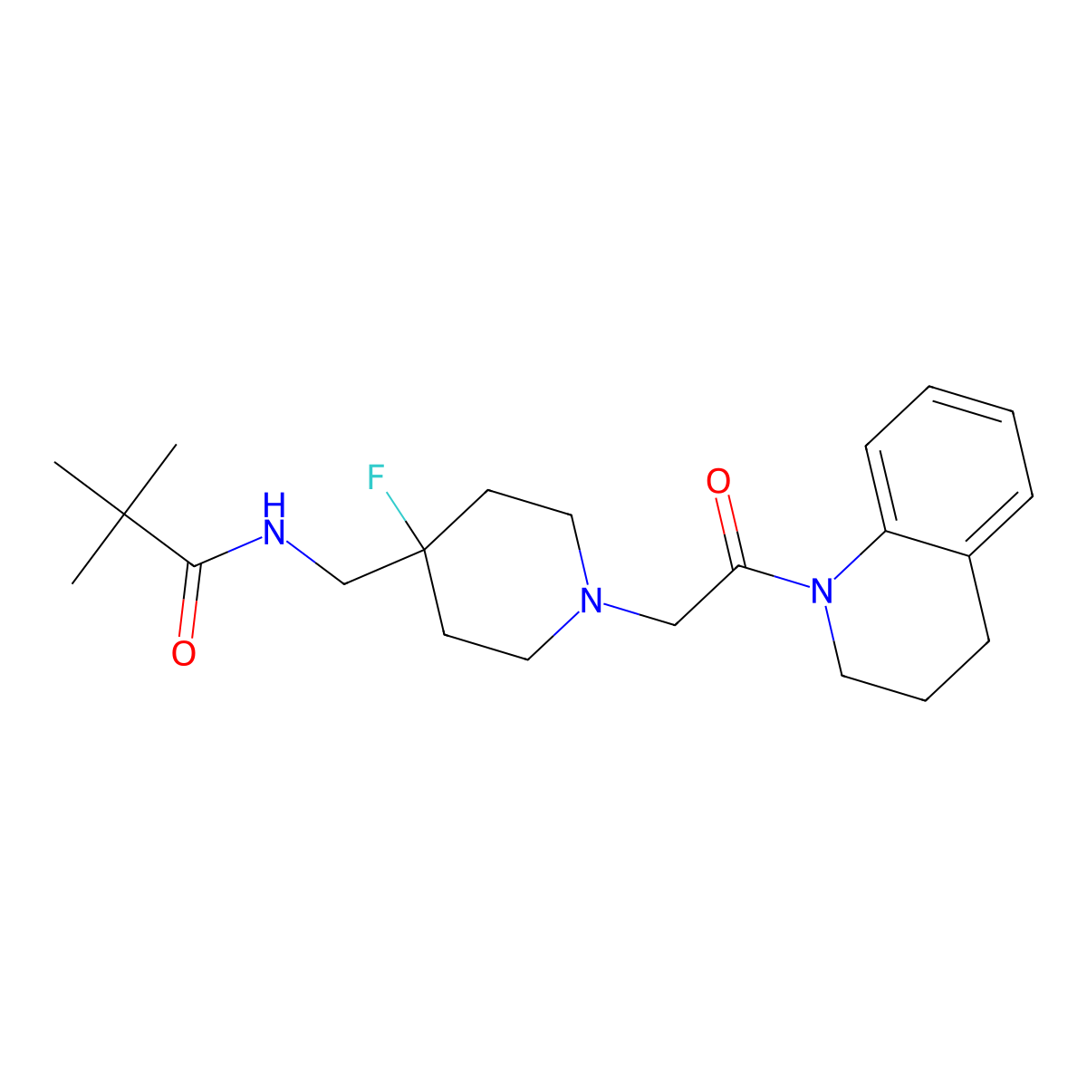 N-({4-fluoro-1-[2-oxo-2-(1,2,3,4-tetrahydroquinolin-1-yl)ethyl]piperidin-4-yl}methyl)-2,2-dimethylpropanamide molecular structure, CAS 2877656-53-4