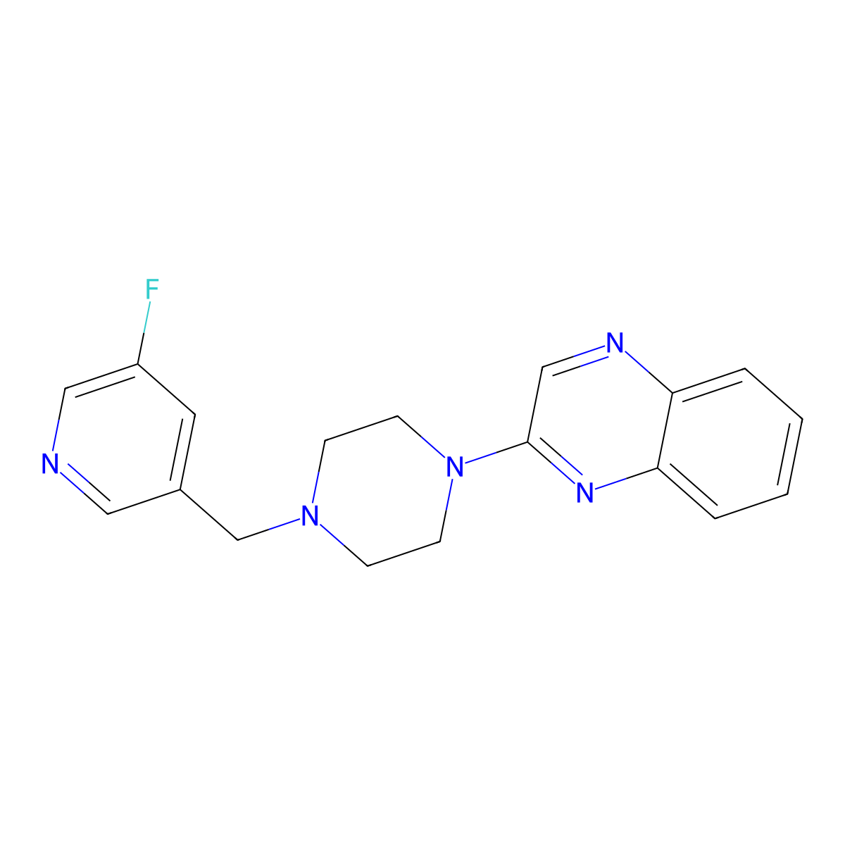 2-{4-[(5-Fluoropyridin-3-yl)methyl]piperazin-1-yl}quinoxaline molecular structure, CAS 2877656-60-3