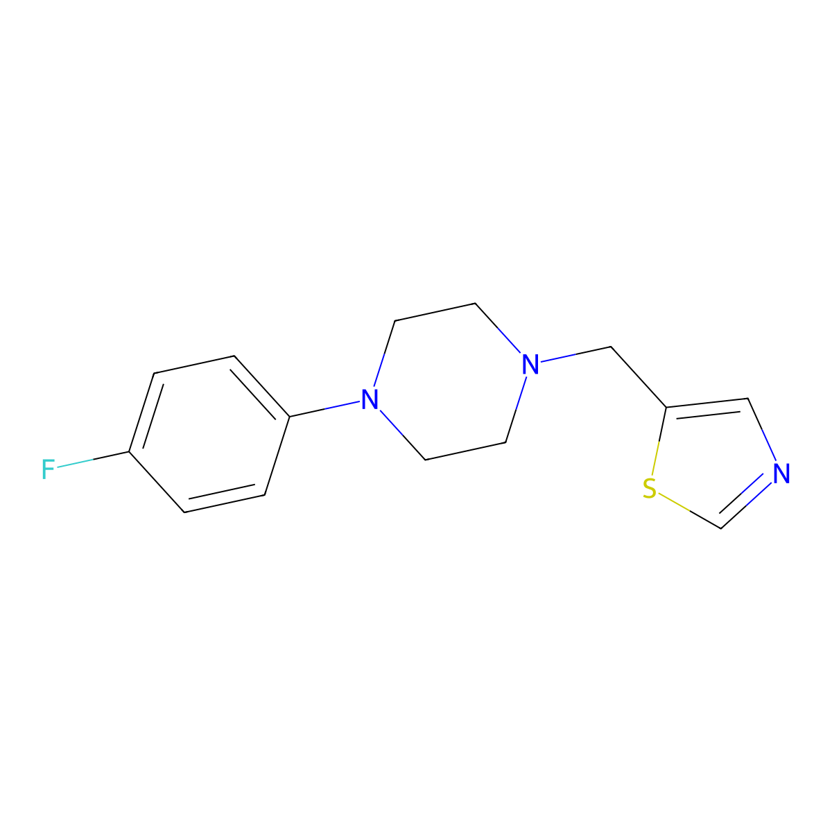 1-(4-Fluorophenyl)-4-[(1,3-thiazol-5-yl)methyl]piperazine molecular structure, CAS 2877656-66-9