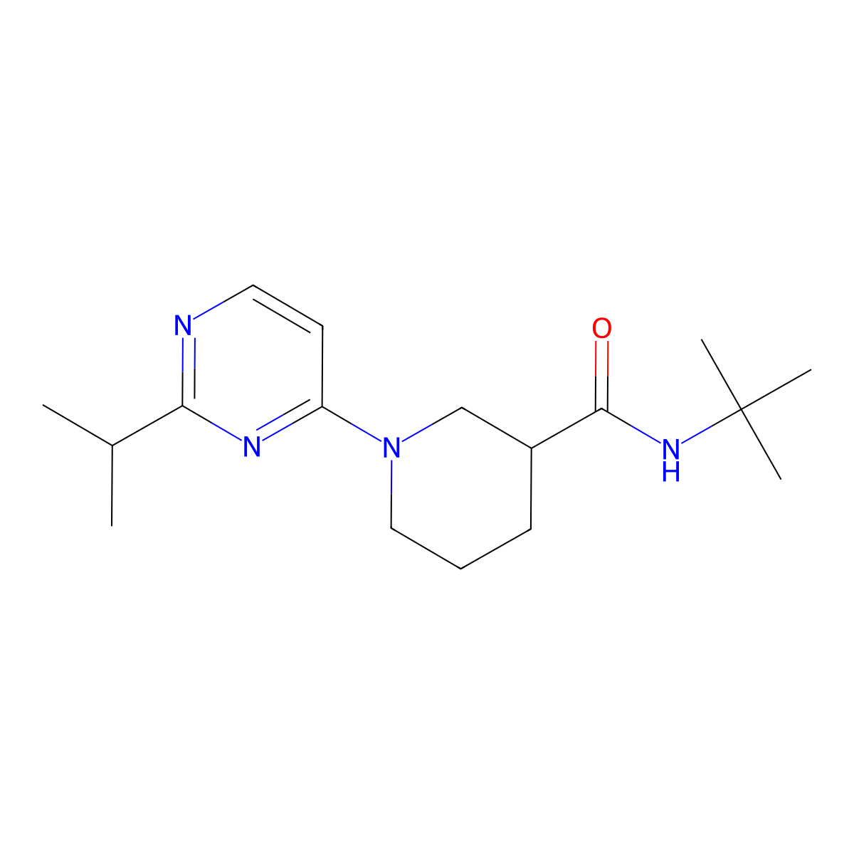 N-tert-butyl-1-[2-(propan-2-yl)pyrimidin-4-yl]piperidine-3-carboxamide molecular structure, CAS 2877656-68-1