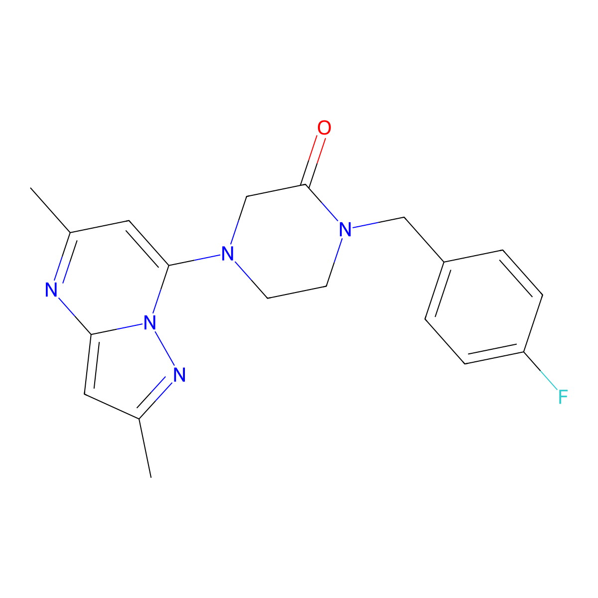 4-{2,5-Dimethylpyrazolo[1,5-a]pyrimidin-7-yl}-1-[(4-fluorophenyl)methyl]piperazin-2-one molecular structure, CAS 2877656-72-7