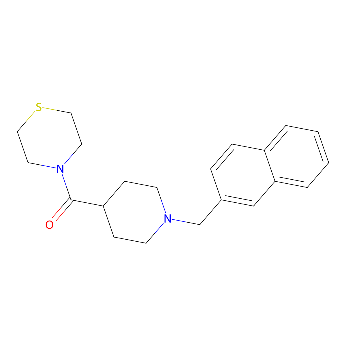 4-{1-[(Naphthalen-2-yl)methyl]piperidine-4-carbonyl}thiomorpholine molecular structure, CAS 2877656-75-0