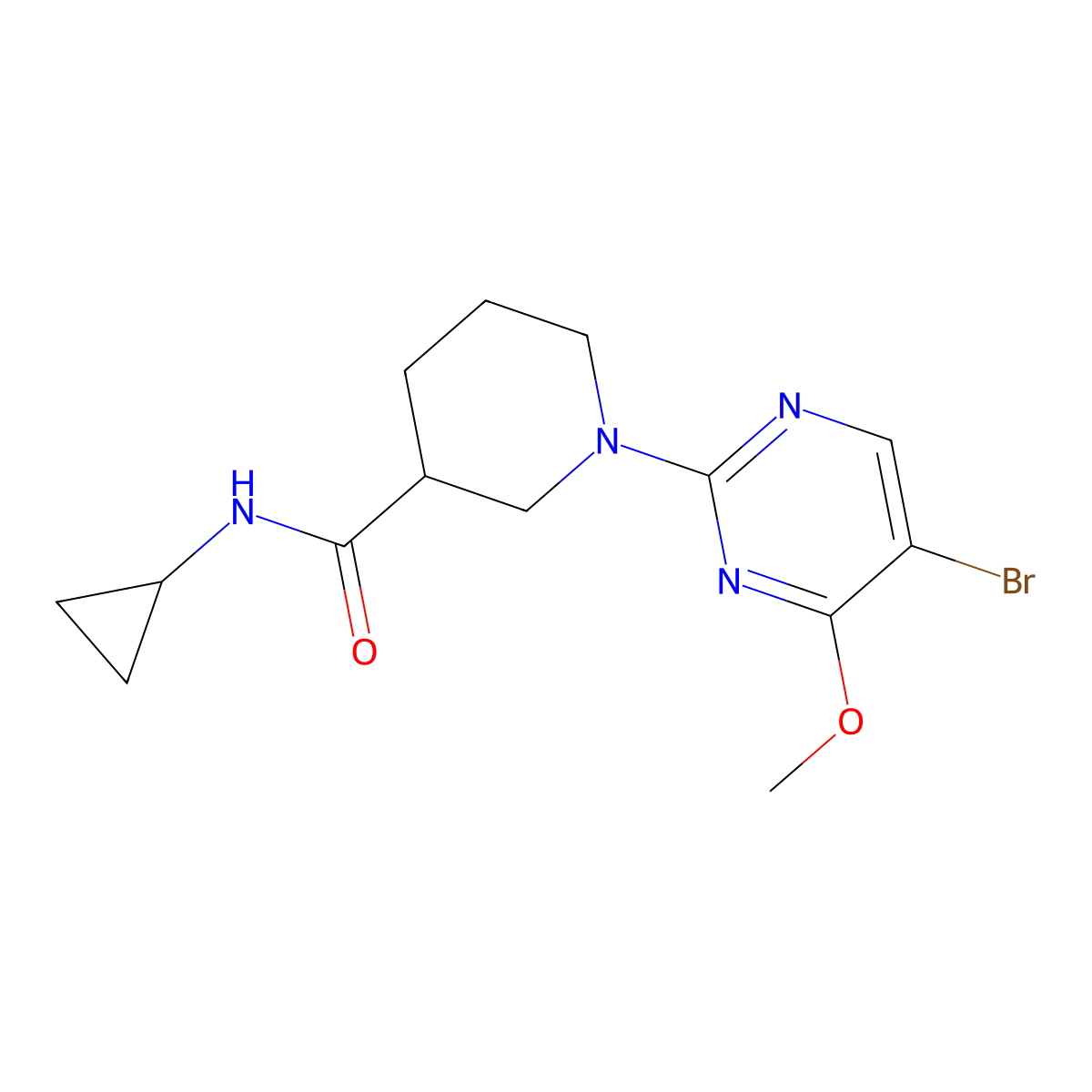 1-(5-bromo-4-methoxypyrimidin-2-yl)-N-cyclopropylpiperidine-3-carboxamide molecular structure, CAS 2877656-77-2