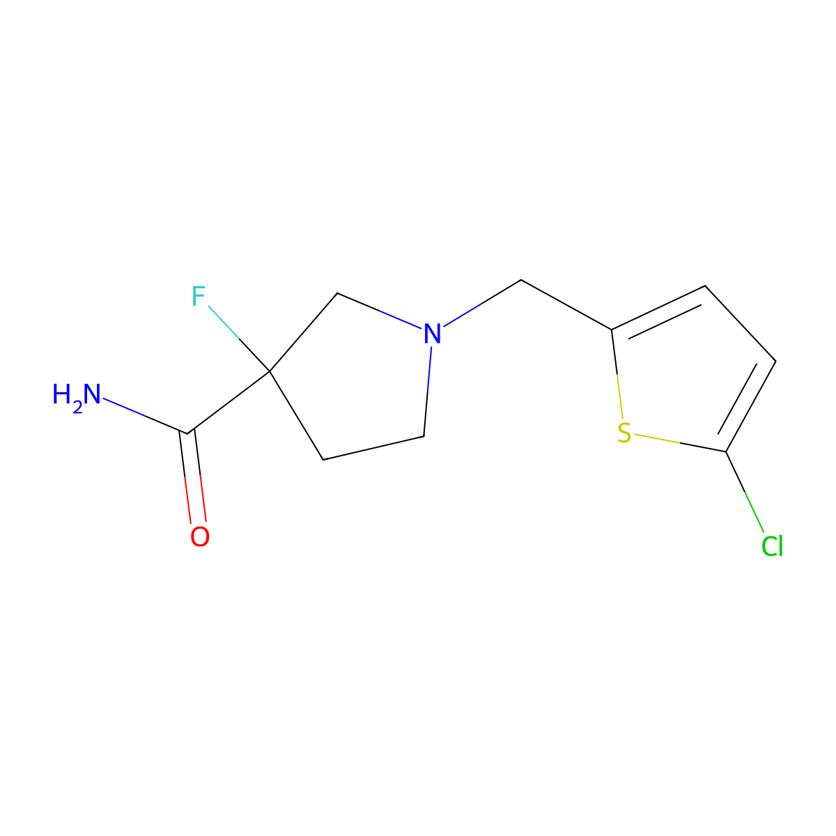 1-[(5-Chlorothiophen-2-yl)methyl]-3-fluoropyrrolidine-3-carboxamide molecular structure, CAS 2877656-79-4