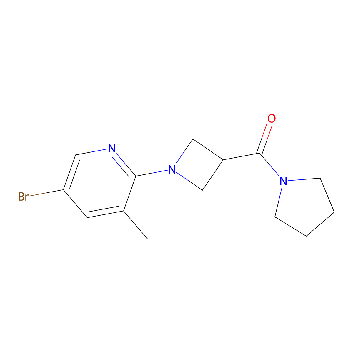 5-Bromo-3-methyl-2-[3-(pyrrolidine-1-carbonyl)azetidin-1-yl]pyridine molecular structure, CAS 2877656-80-7