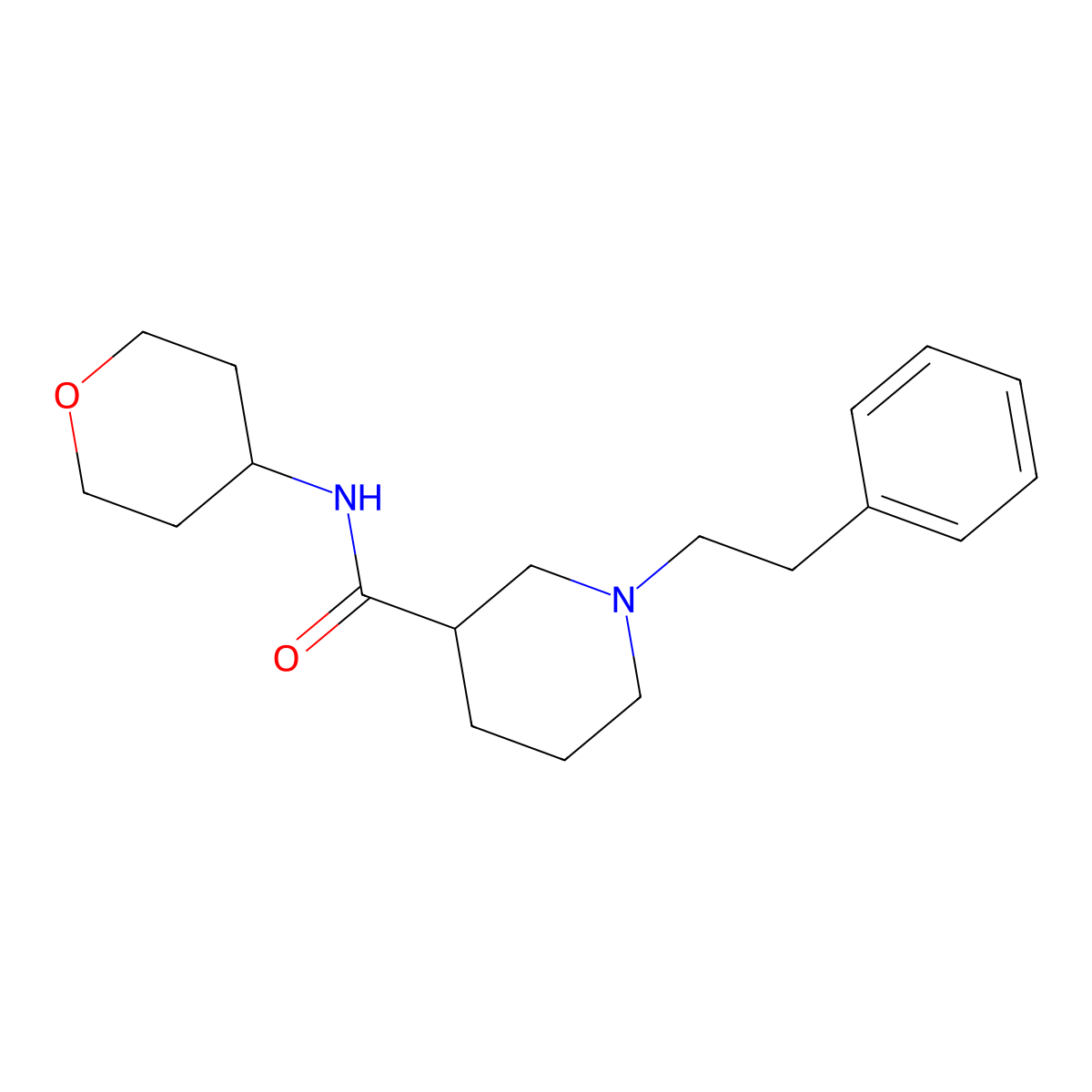 N-(oxan-4-yl)-1-(2-phenylethyl)piperidine-3-carboxamide molecular structure, CAS 2877656-82-9