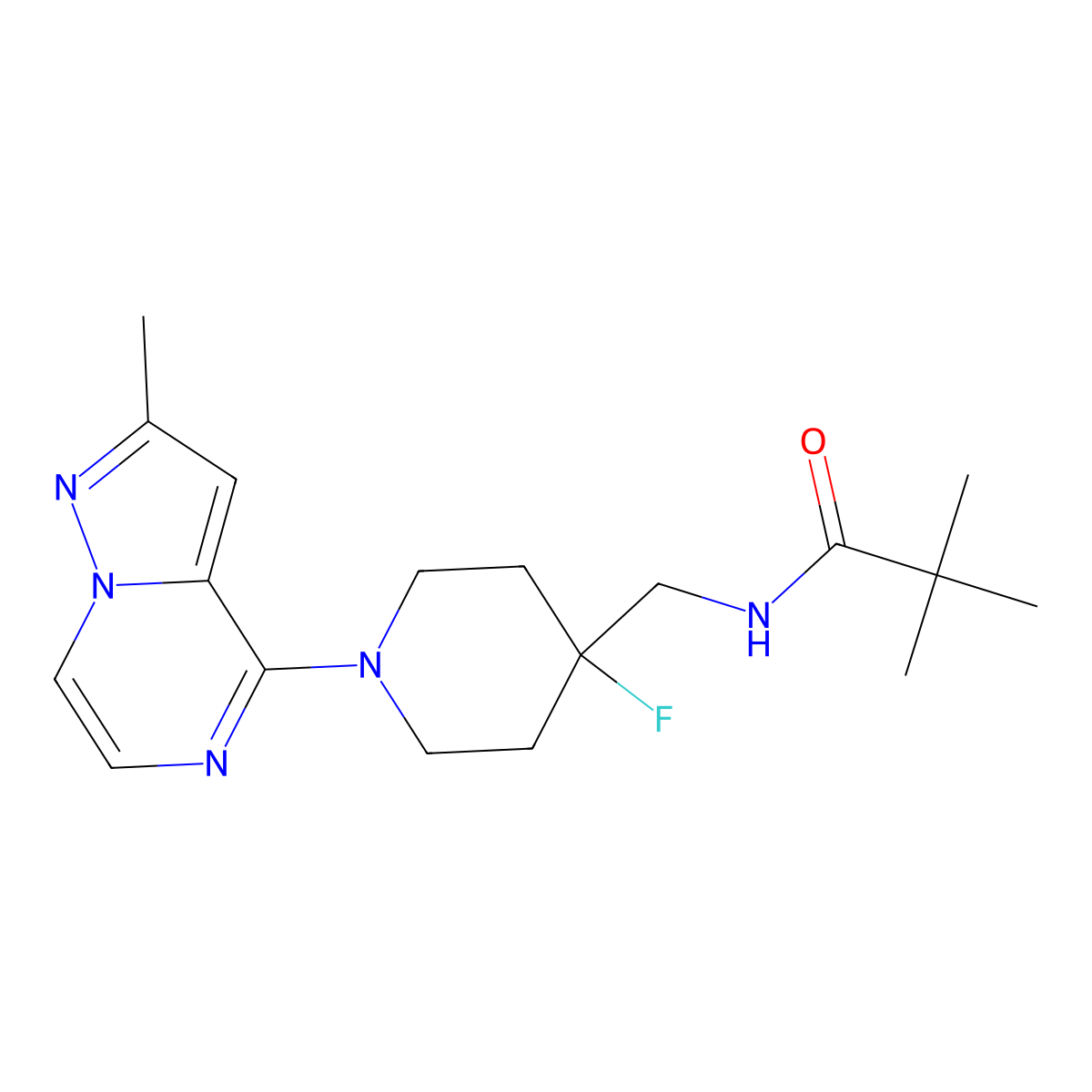 N-[(4-fluoro-1-{2-methylpyrazolo[1,5-a]pyrazin-4-yl}piperidin-4-yl)methyl]-2,2-dimethylpropanamide molecular structure, CAS 2877656-84-1