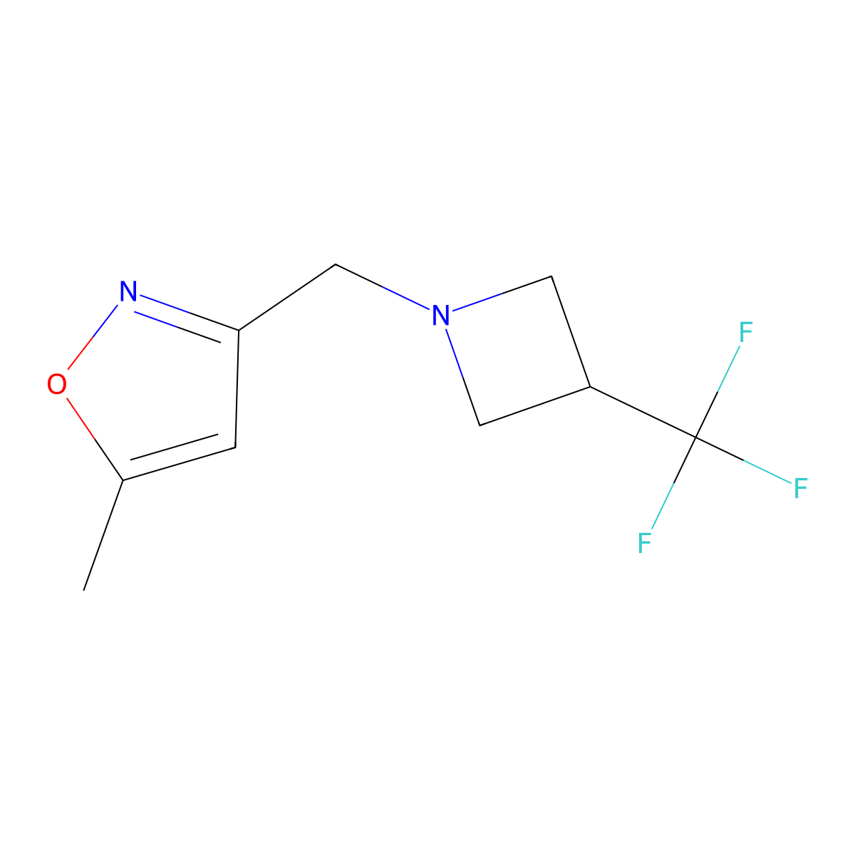 5-Methyl-3-{[3-(trifluoromethyl)azetidin-1-yl]methyl}-1,2-oxazole molecular structure, CAS 2877656-85-2