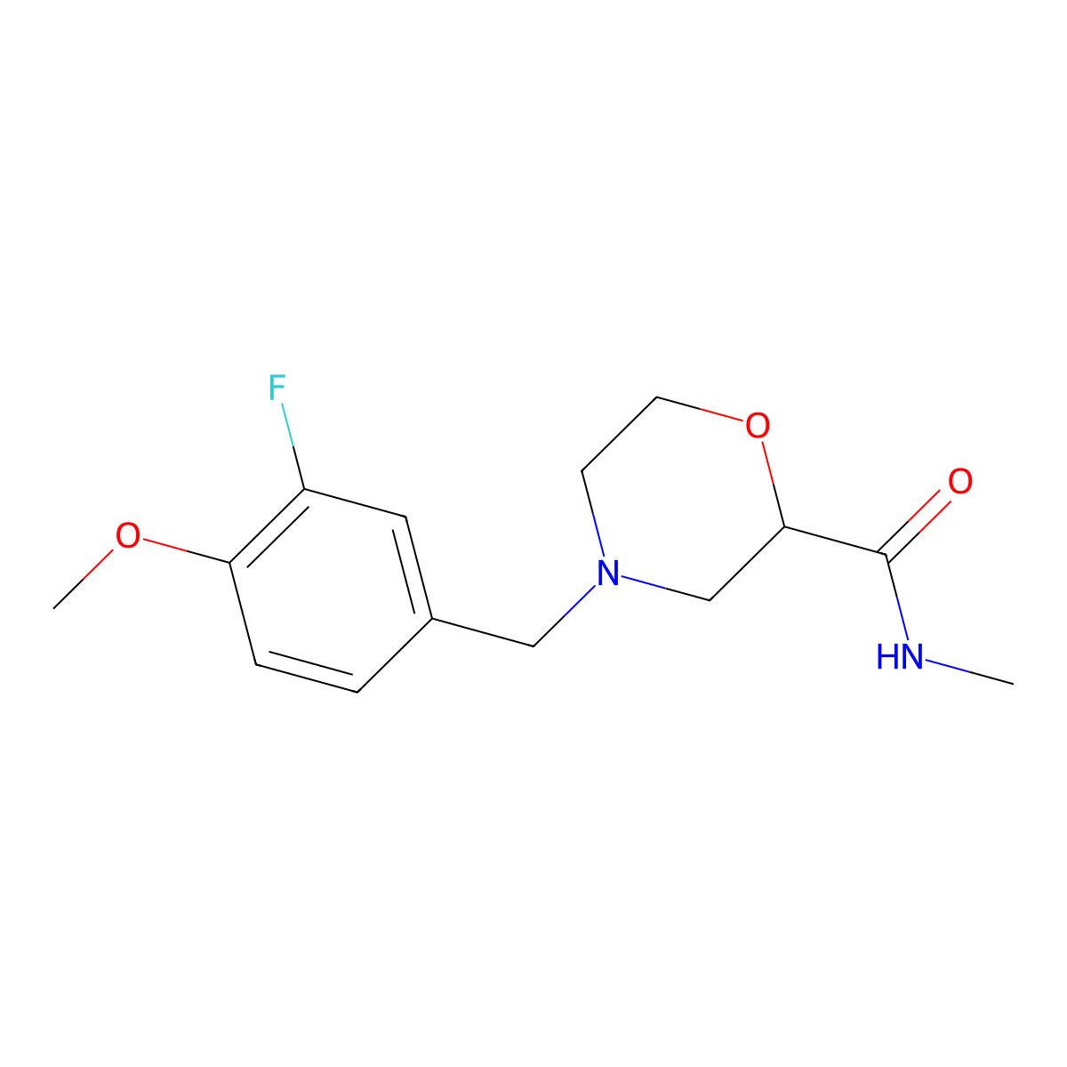 4-[(3-fluoro-4-methoxyphenyl)methyl]-N-methylmorpholine-2-carboxamide molecular structure, CAS 2877656-87-4