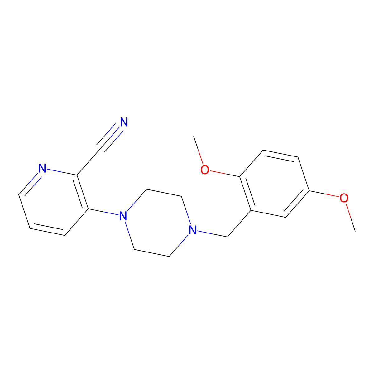 3-{4-[(2,5-Dimethoxyphenyl)methyl]piperazin-1-yl}pyridine-2-carbonitrile molecular structure, CAS 2877656-90-9