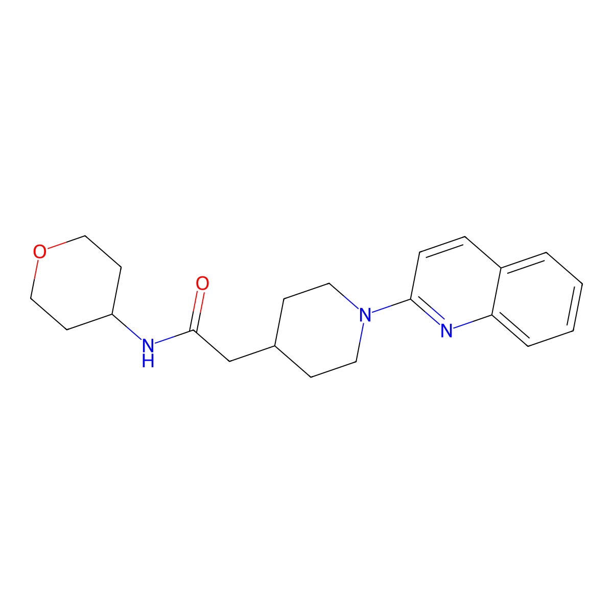 N-(oxan-4-yl)-2-[1-(quinolin-2-yl)piperidin-4-yl]acetamide molecular structure, CAS 2877656-91-0