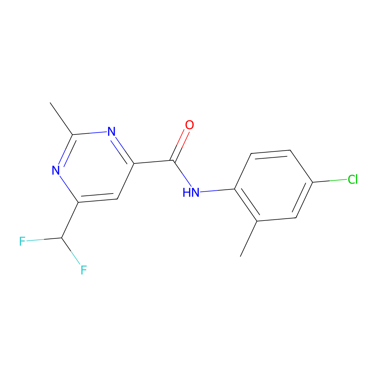 N-(4-chloro-2-methylphenyl)-6-(difluoromethyl)-2-methylpyrimidine-4-carboxamide molecular structure, CAS 2877656-93-2