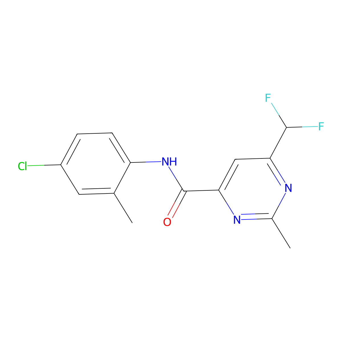 N-(4-chloro-2-methylphenyl)-6-(difluoromethyl)-2-methylpyrimidine-4-carboxamide molecular structure, CAS 2877656-93-2