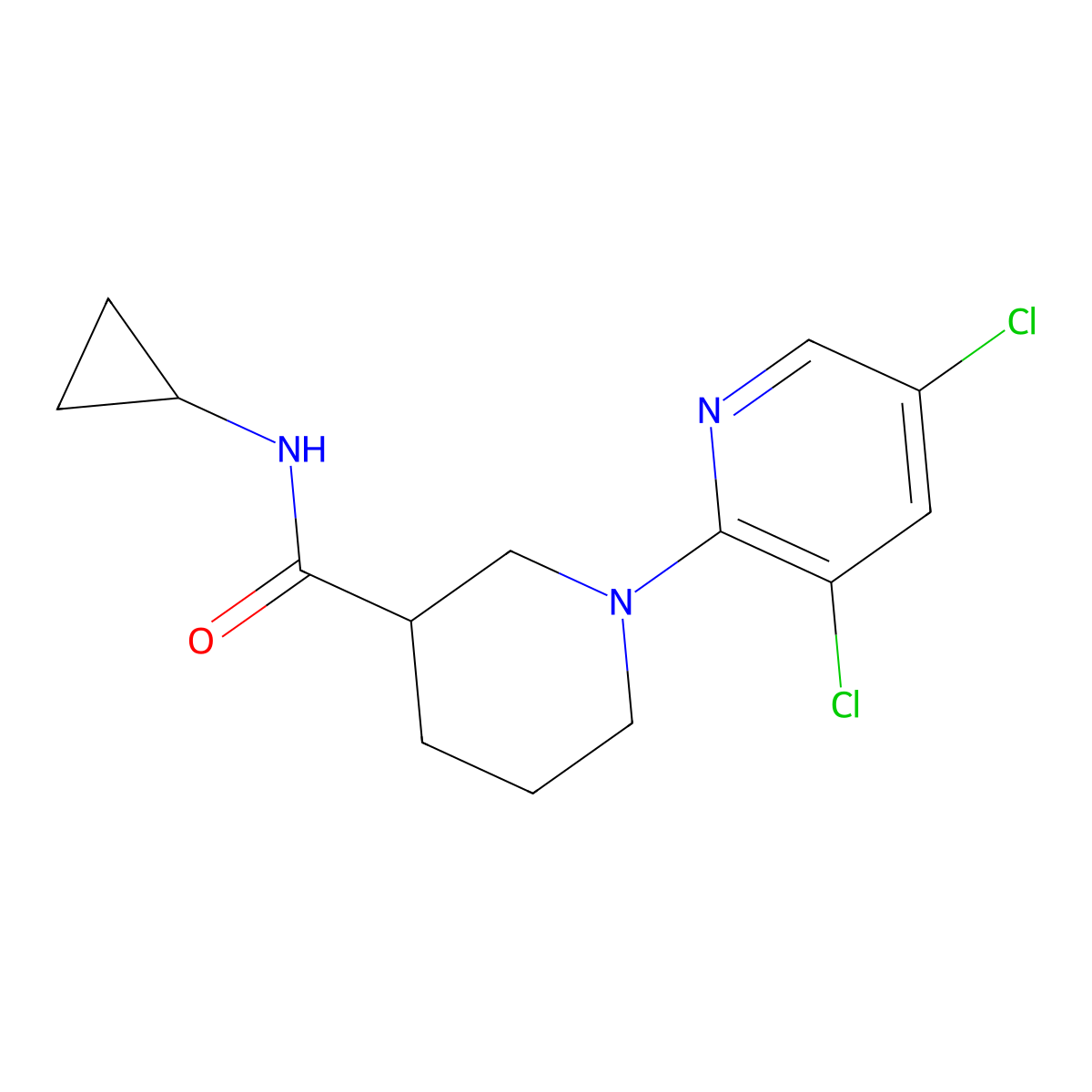 N-cyclopropyl-1-(3,5-dichloropyridin-2-yl)piperidine-3-carboxamide molecular structure, CAS 2877656-94-3