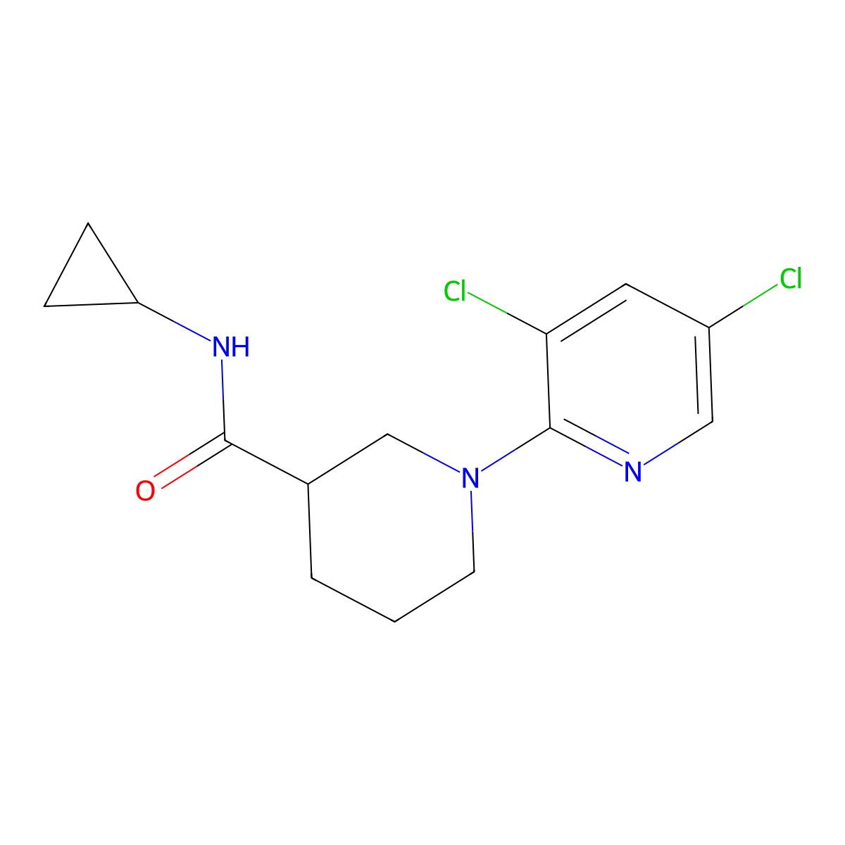 N-cyclopropyl-1-(3,5-dichloropyridin-2-yl)piperidine-3-carboxamide molecular structure, CAS 2877656-94-3