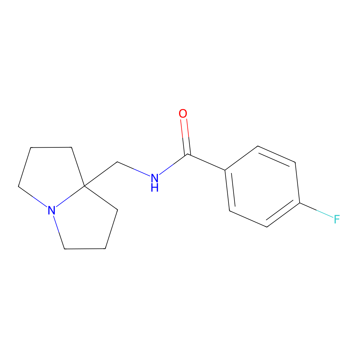 4-fluoro-N-[(hexahydro-1H-pyrrolizin-7a-yl)methyl]benzamide molecular structure, CAS 2877656-96-5