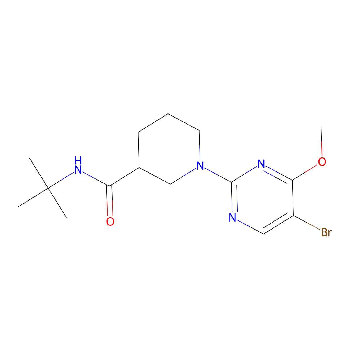 1-(5-bromo-4-methoxypyrimidin-2-yl)-N-tert-butylpiperidine-3-carboxamide molecular structure, CAS 2877656-97-6