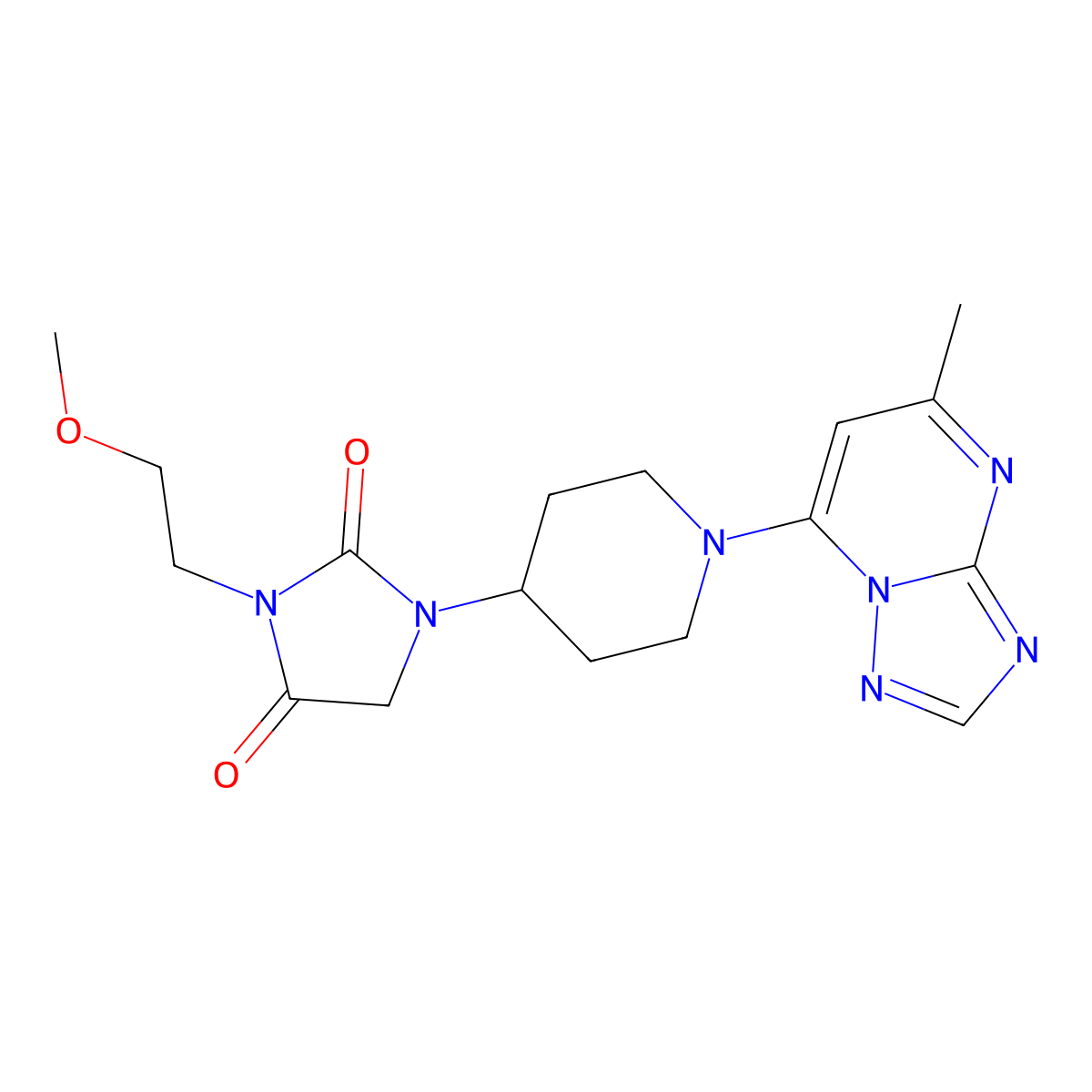 3-(2-Methoxyethyl)-1-(1-{5-methyl-[1,2,4]triazolo[1,5-a]pyrimidin-7-yl}piperidin-4-yl)imidazolidine-2,4-dione molecular structure, CAS 2877656-99-8