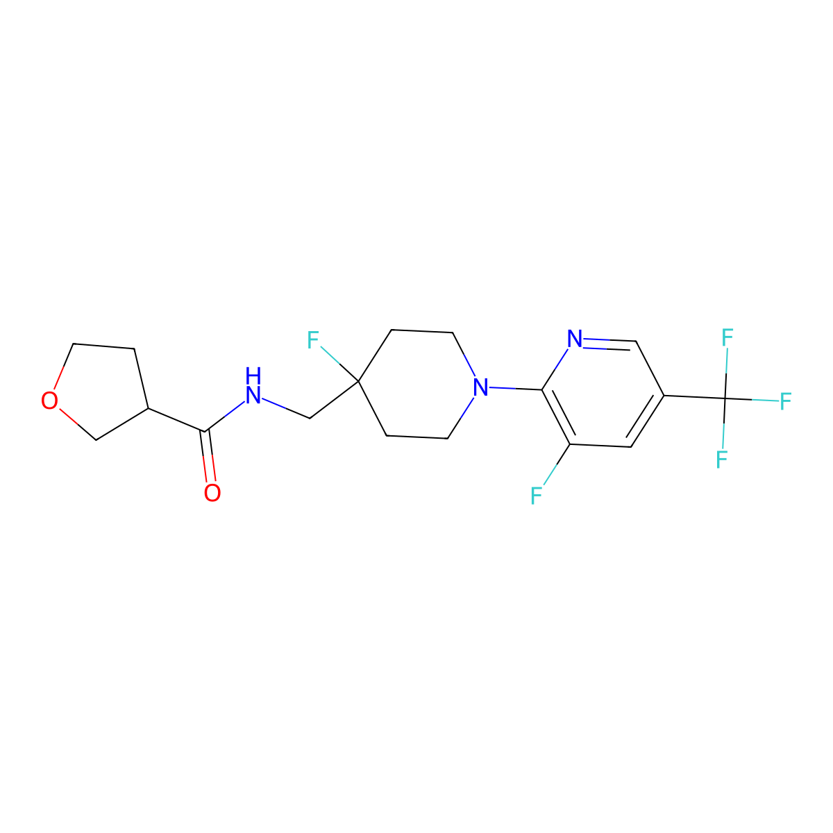 N-({4-fluoro-1-[3-fluoro-5-(trifluoromethyl)pyridin-2-yl]piperidin-4-yl}methyl)oxolane-3-carboxamide molecular structure, CAS 2877657-00-4