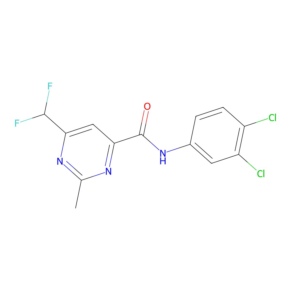 N-(3,4-dichlorophenyl)-6-(difluoromethyl)-2-methylpyrimidine-4-carboxamide molecular structure, CAS 2877657-02-6