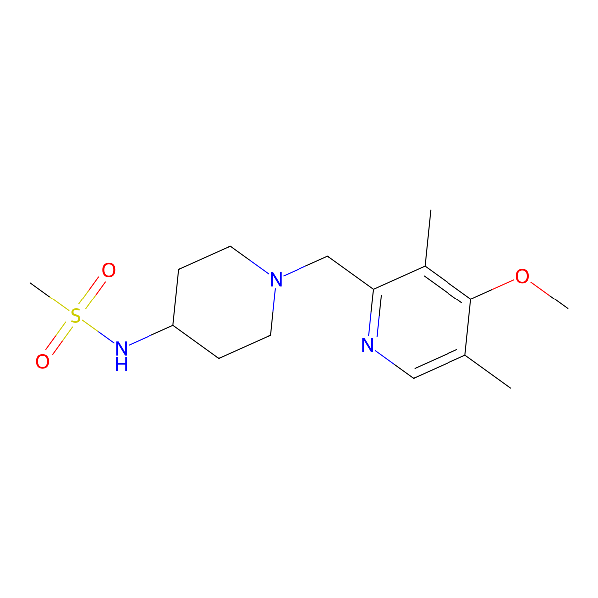 N-{1-[(4-methoxy-3,5-dimethylpyridin-2-yl)methyl]piperidin-4-yl}methanesulfonamide molecular structure, CAS 2877657-05-9