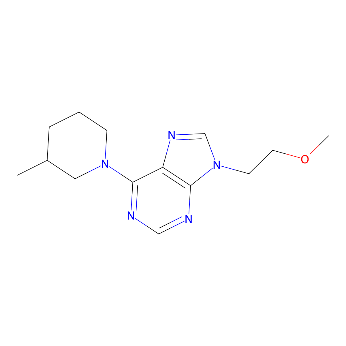 9-(2-methoxyethyl)-6-(3-methylpiperidin-1-yl)-9H-purine molecular structure, CAS 2877657-10-6
