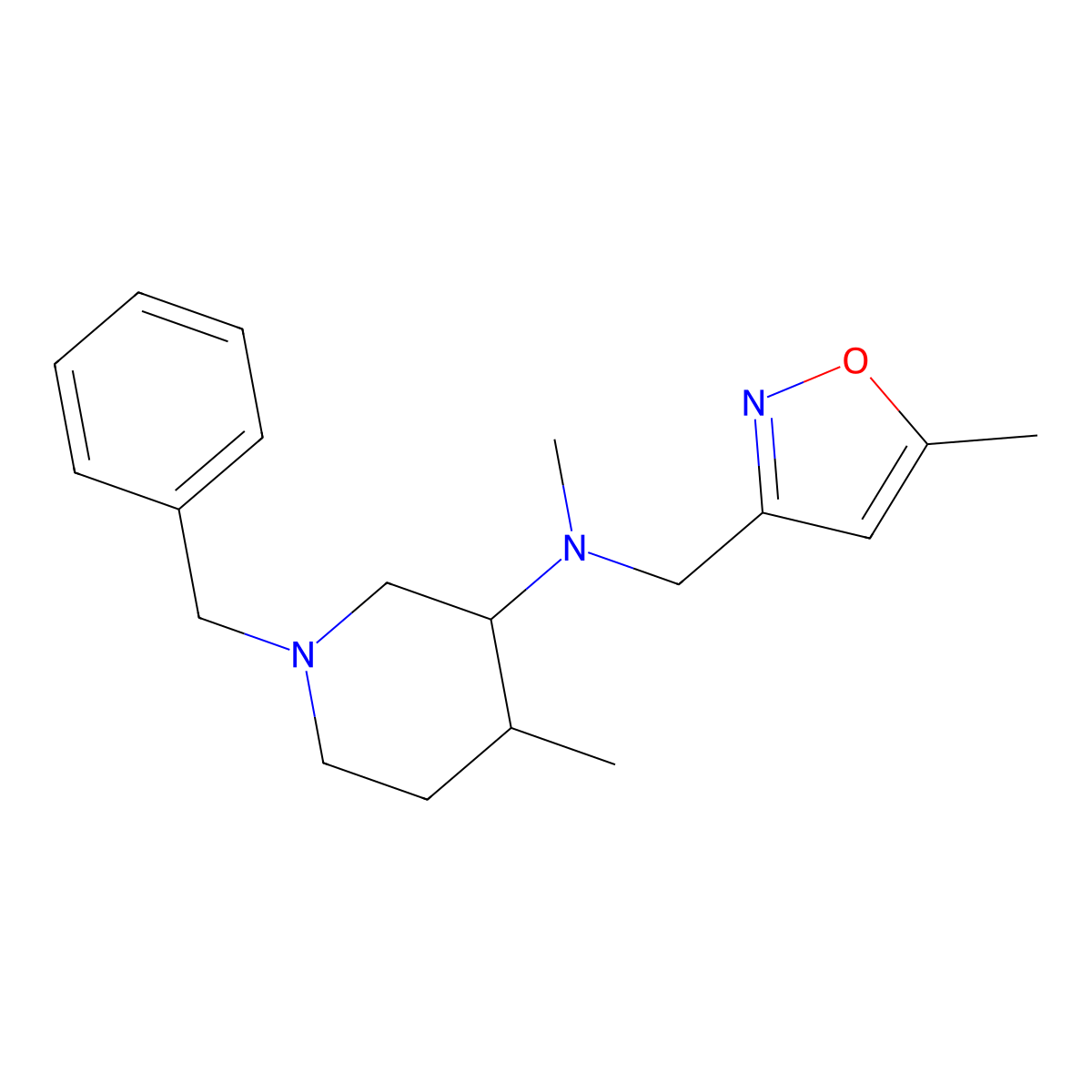 (3R,4R)-1-benzyl-N,4-dimethyl-N-[(5-methyl-1,2-oxazol-3-yl)methyl]piperidin-3-amine molecular structure, CAS 2877657-15-1